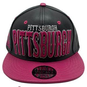 Pittsburgh E-Flag Stacked Leather Strapback Hat